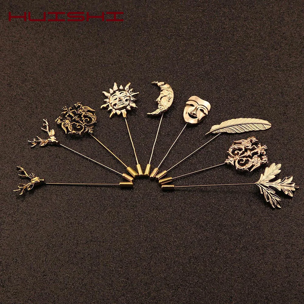 HUISHI Vintage Brooch Men Women Jewelry Accessories Gold Slivery Vintage Shape Suit Brooch Pin For Wedding Fashion Jewelry Retro