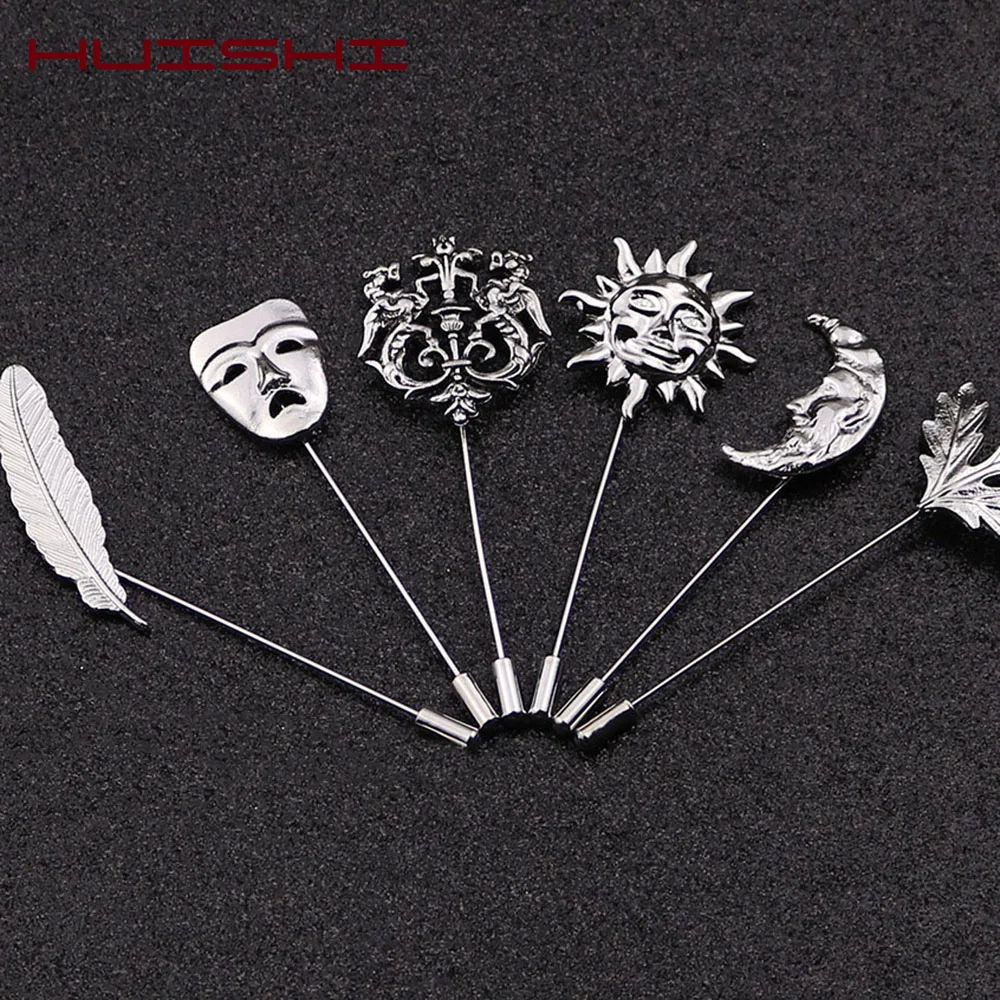 HUISHI Vintage Brooch Men Women Jewelry Accessories Gold Slivery Vintage Shape Suit Brooch Pin For Wedding Fashion Jewelry Retro