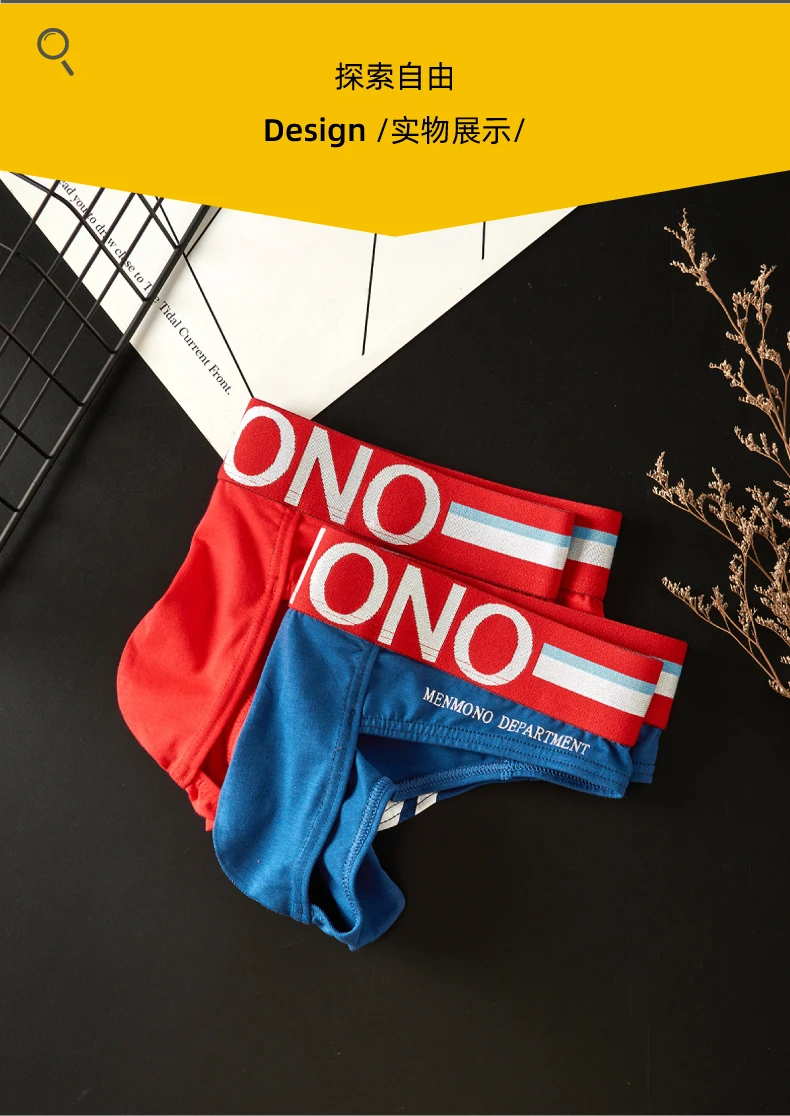 Menmono fashionable men's underwear cotton low waist tight u convex sexy bikini briefs printed men's underwear