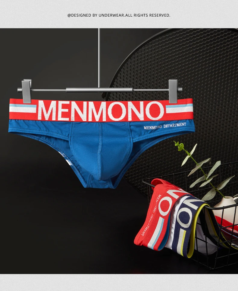 Menmono fashionable men's underwear cotton low waist tight u convex sexy bikini briefs printed men's underwear