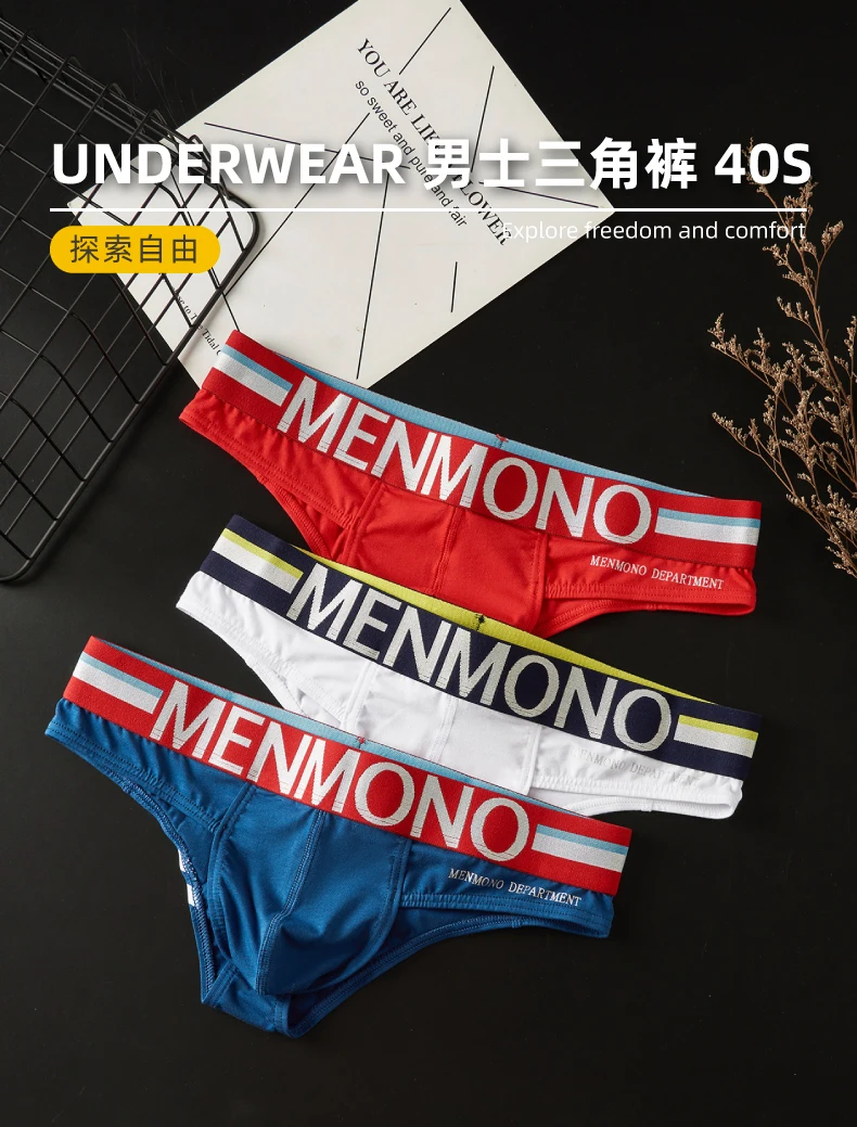 Menmono fashionable men's underwear cotton low waist tight u convex sexy bikini briefs printed men's underwear