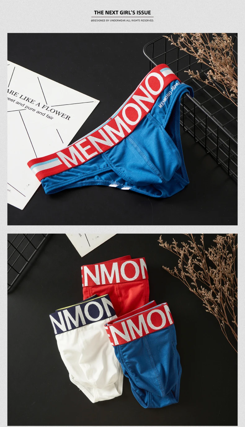 Menmono fashionable men's underwear cotton low waist tight u convex sexy bikini briefs printed men's underwear