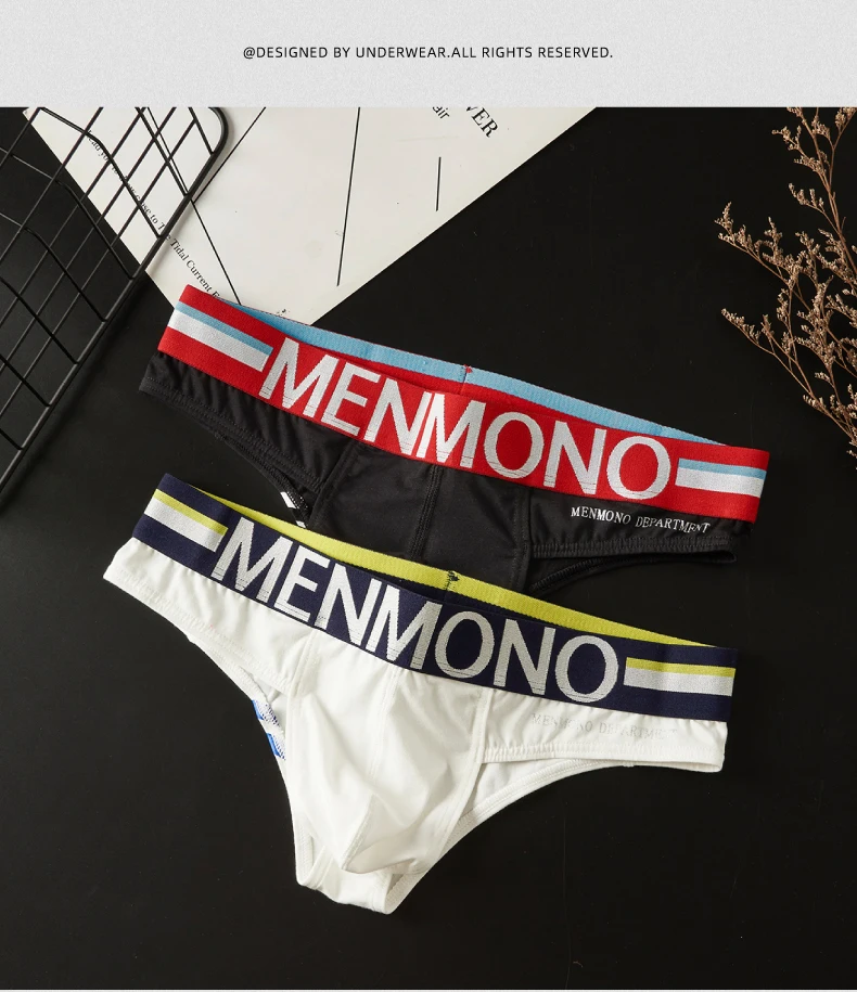 Menmono fashionable men's underwear cotton low waist tight u convex sexy bikini briefs printed men's underwear