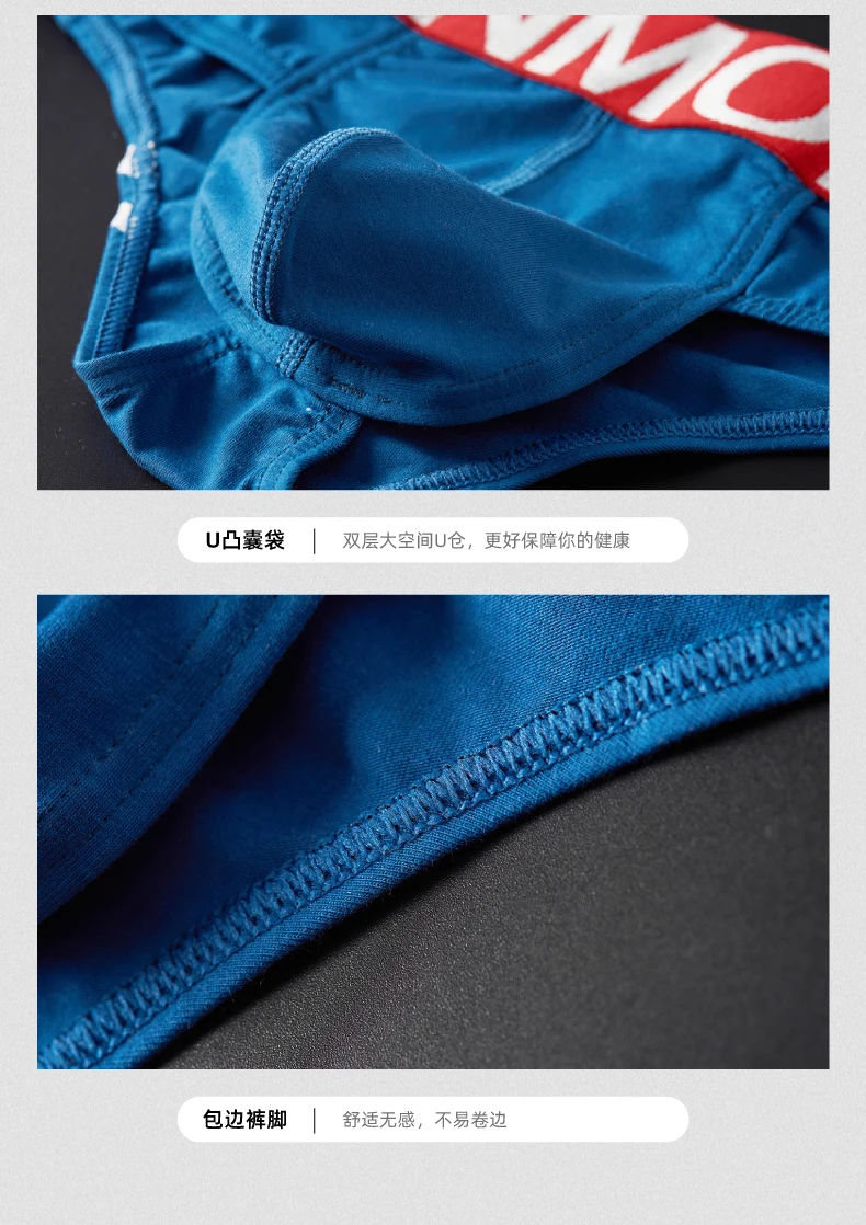 Menmono fashionable men's underwear cotton low waist tight u convex sexy bikini briefs printed men's underwear