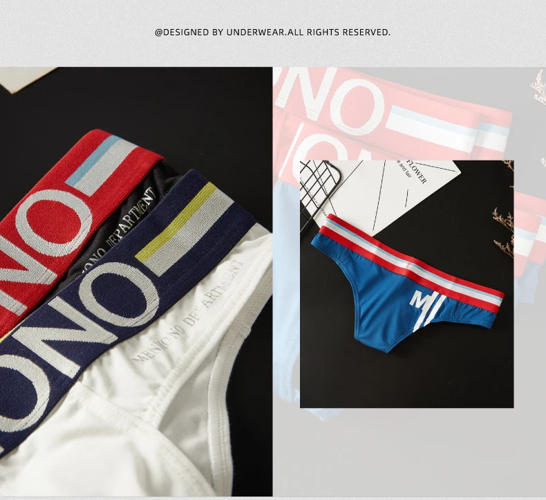 Menmono fashionable men's underwear cotton low waist tight u convex sexy bikini briefs printed men's underwear