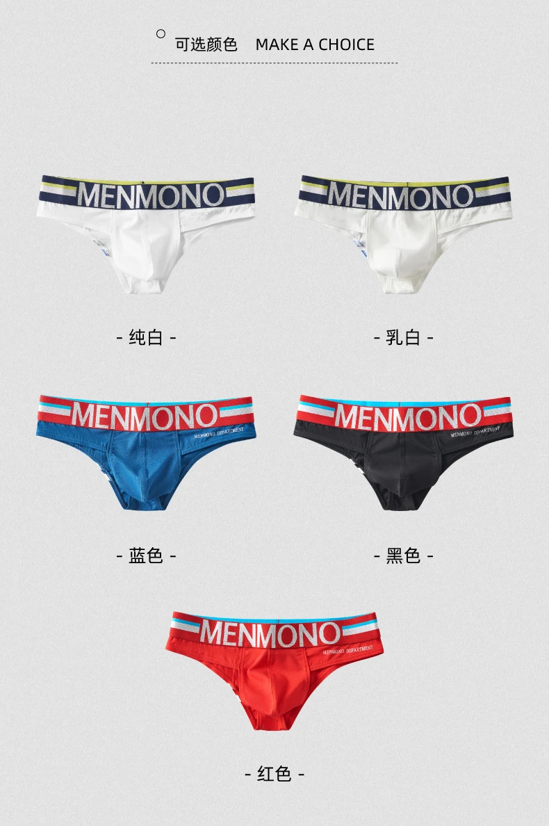 Menmono fashionable men's underwear cotton low waist tight u convex sexy bikini briefs printed men's underwear