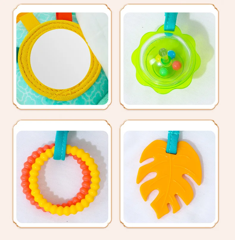 Baby Car Seat Toys Baby Hanging Toys Stroller Crib Gym or CarSeat with Teether Rattle & Tummy Time Mirror Sensory Toys Gifts