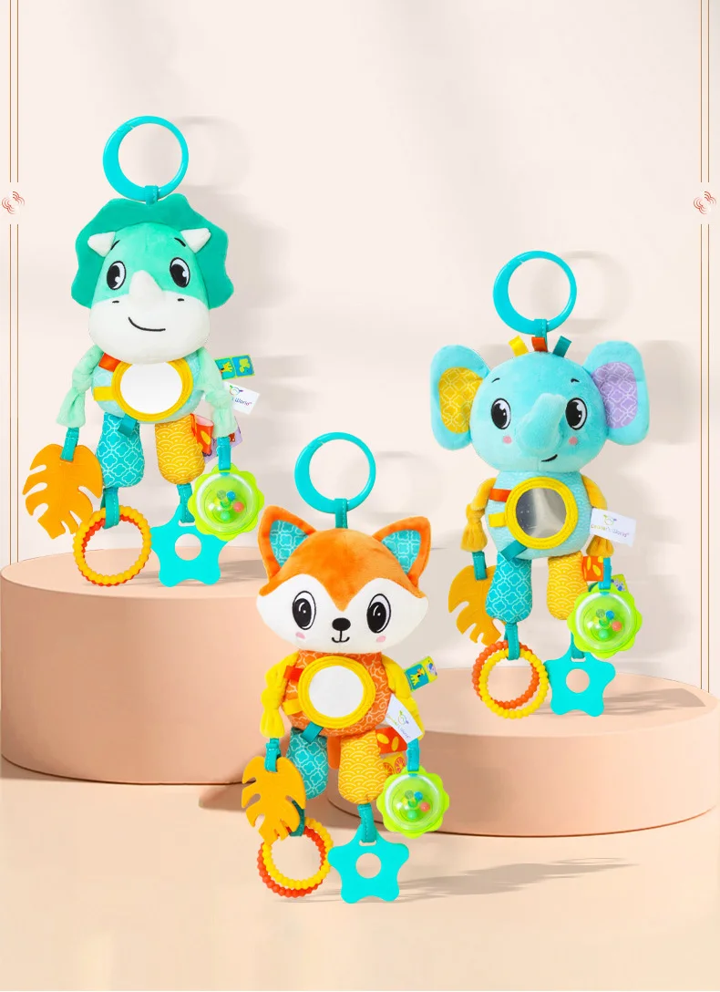 Baby Car Seat Toys Baby Hanging Toys Stroller Crib Gym or CarSeat with Teether Rattle & Tummy Time Mirror Sensory Toys Gifts