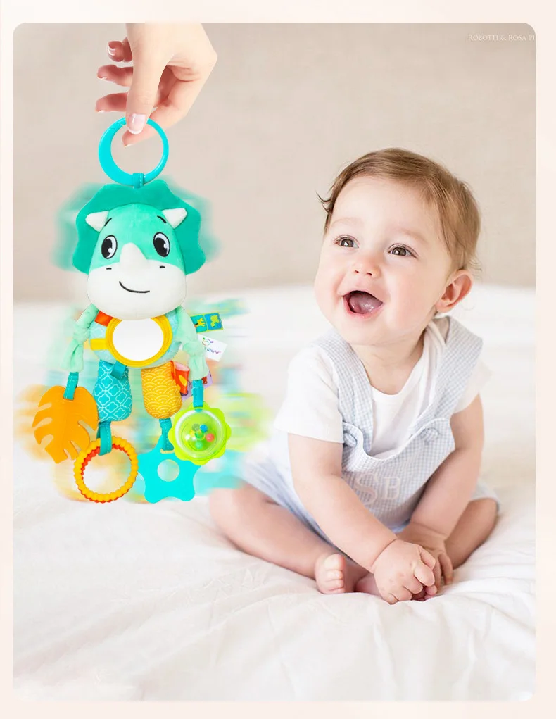 Baby Car Seat Toys Baby Hanging Toys Stroller Crib Gym or CarSeat with Teether Rattle & Tummy Time Mirror Sensory Toys Gifts