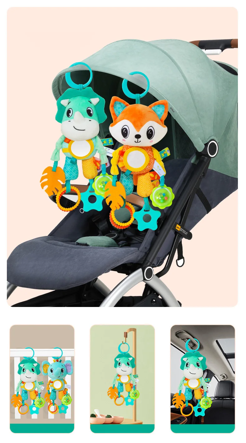 Baby Car Seat Toys Baby Hanging Toys Stroller Crib Gym or CarSeat with Teether Rattle & Tummy Time Mirror Sensory Toys Gifts