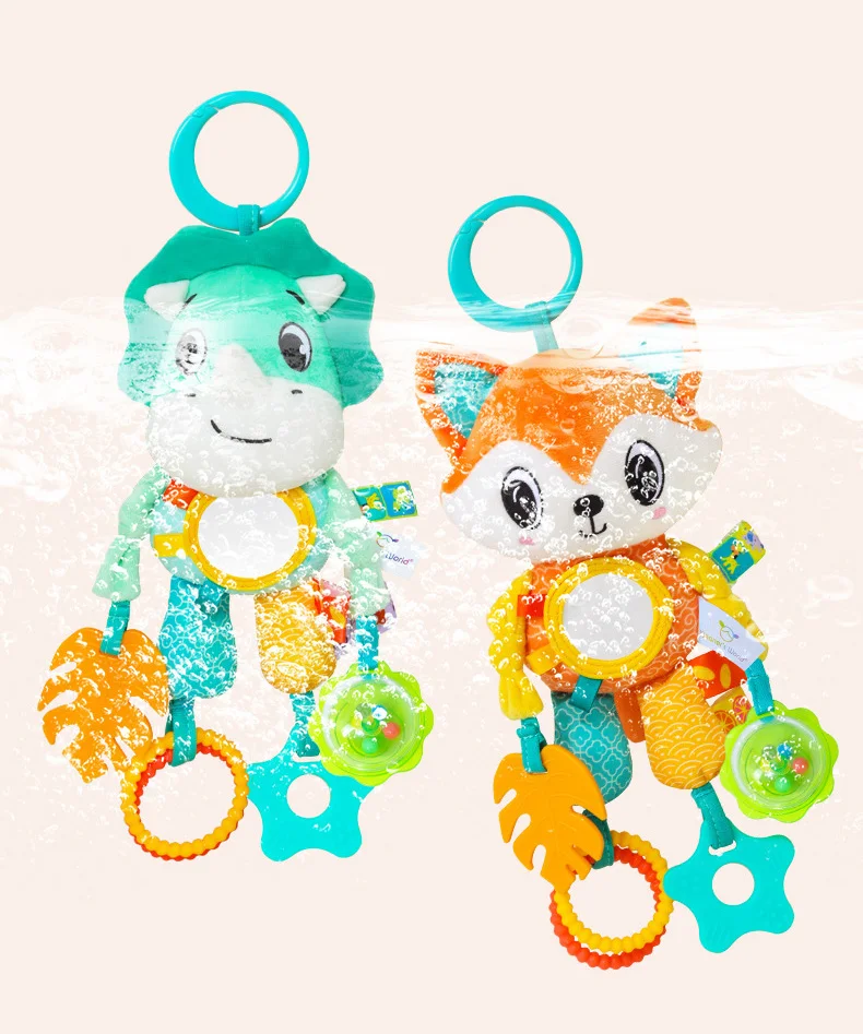 Baby Car Seat Toys Baby Hanging Toys Stroller Crib Gym or CarSeat with Teether Rattle & Tummy Time Mirror Sensory Toys Gifts