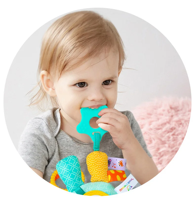 Baby Car Seat Toys Baby Hanging Toys Stroller Crib Gym or CarSeat with Teether Rattle & Tummy Time Mirror Sensory Toys Gifts