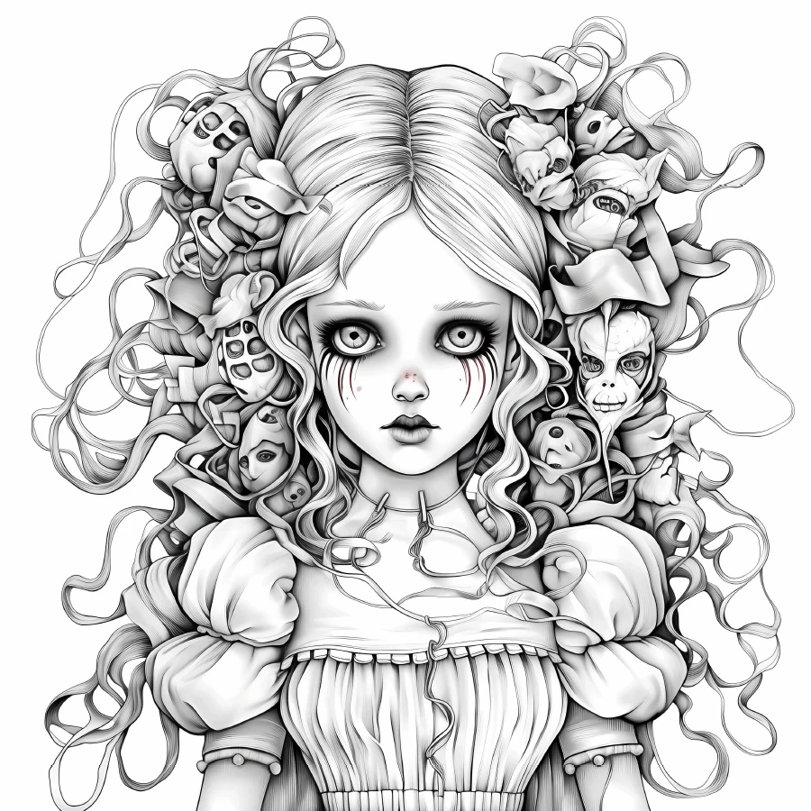 Horror Doll Coloring Book 20Page Gift For Birthday Party Relieve Stress Kill Time Graffiti Painting Drawing Adult Picture Books