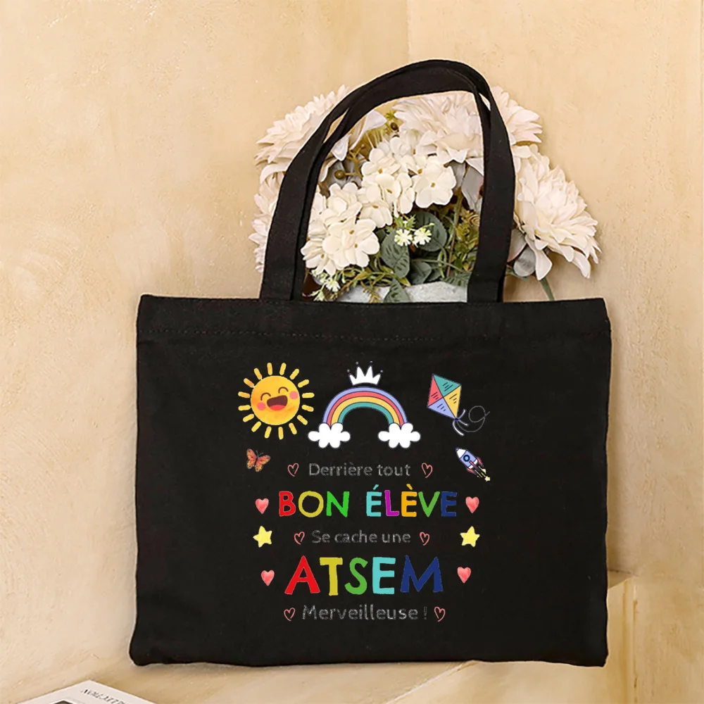 Thank You My ATSEM Whom I Adore Print Tote Bag Women Shoulder Bag Teacher Life Shopping Bag Teacher's Day Best Gift for Teachers