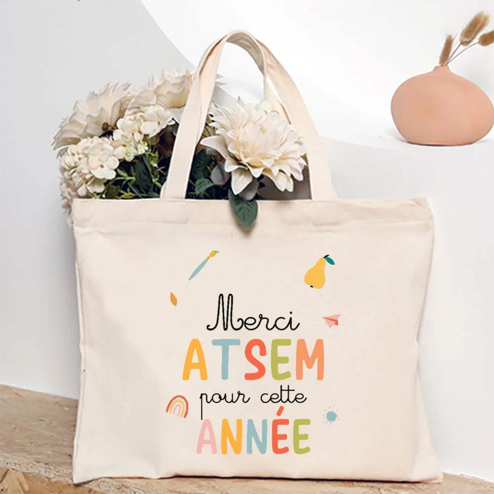Thank You My ATSEM Whom I Adore Print Tote Bag Women Shoulder Bag Teacher Life Shopping Bag Teacher's Day Best Gift for Teachers