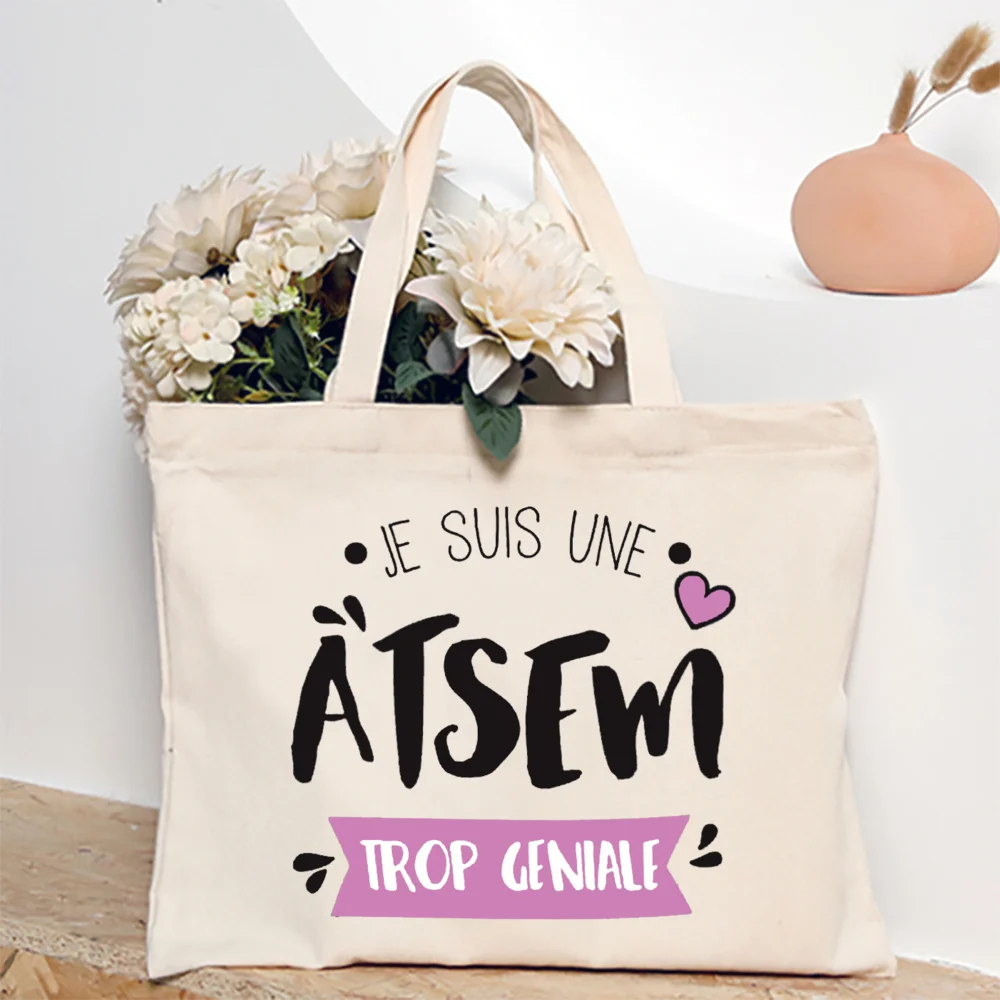 Thank You My ATSEM Whom I Adore Print Tote Bag Women Shoulder Bag Teacher Life Shopping Bag Teacher's Day Best Gift for Teachers