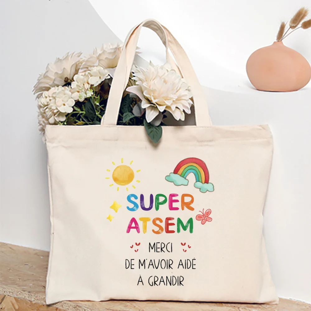 Thank You My ATSEM Whom I Adore Print Tote Bag Women Shoulder Bag Teacher Life Shopping Bag Teacher's Day Best Gift for Teachers