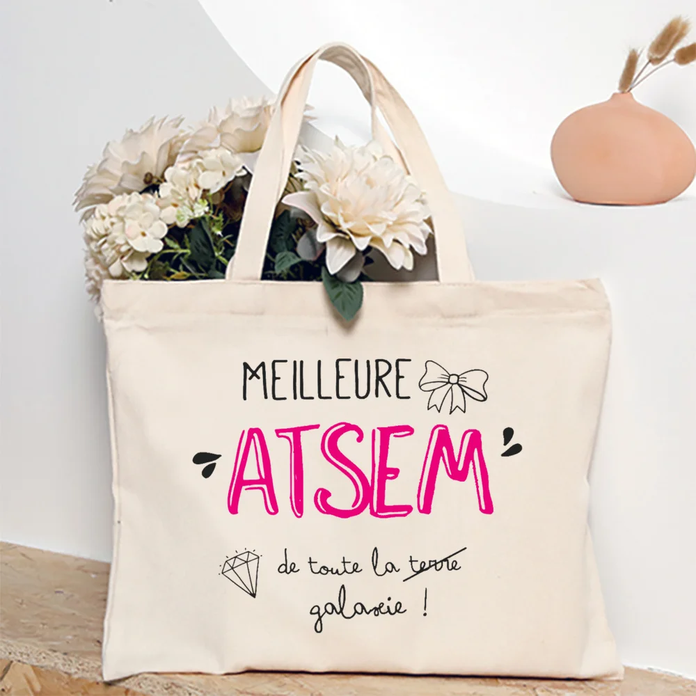 Thank You My ATSEM Whom I Adore Print Tote Bag Women Shoulder Bag Teacher Life Shopping Bag Teacher's Day Best Gift for Teachers