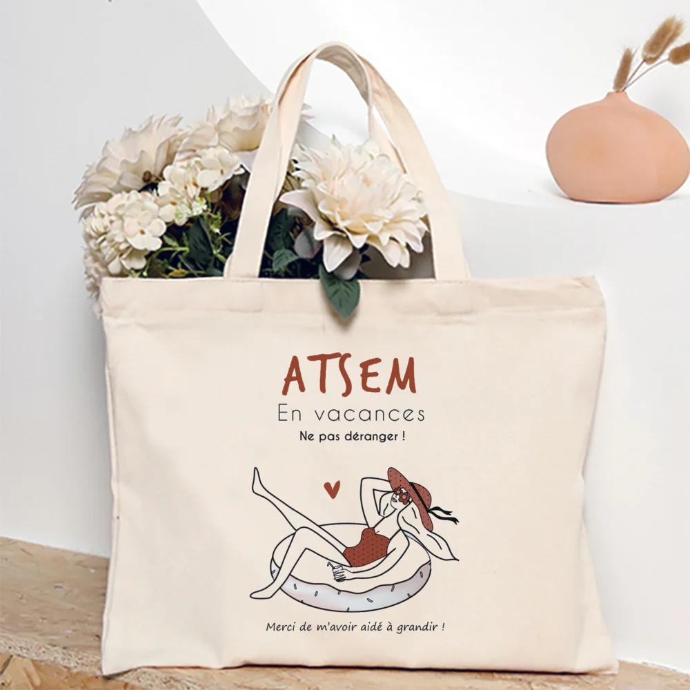 Thank You My ATSEM Whom I Adore Print Tote Bag Women Shoulder Bag Teacher Life Shopping Bag Teacher's Day Best Gift for Teachers