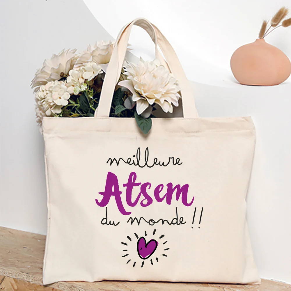 Thank You My ATSEM Whom I Adore Print Tote Bag Women Shoulder Bag Teacher Life Shopping Bag Teacher's Day Best Gift for Teachers
