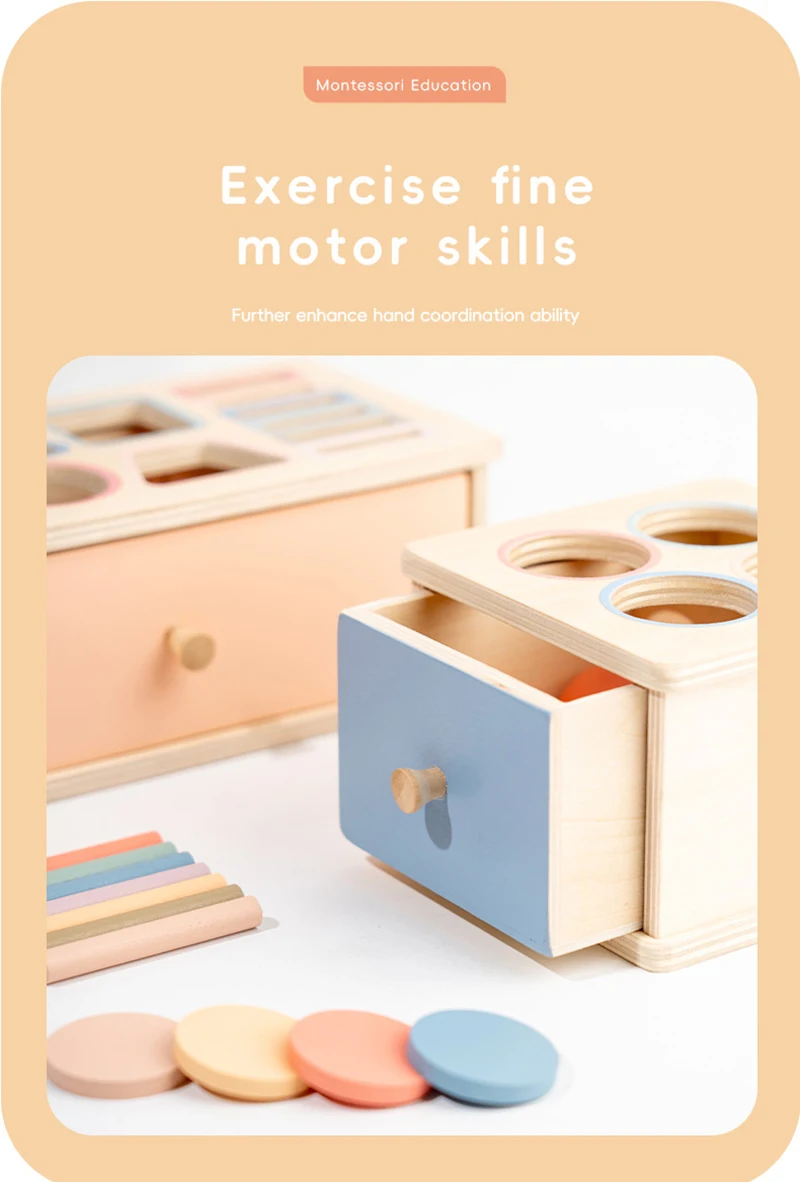Baby Object Permanent Box Montessori Wooden Toy Color Sorting Shape Matching Box Coin Ball Drop Sensory Box Fine Motor Skills To