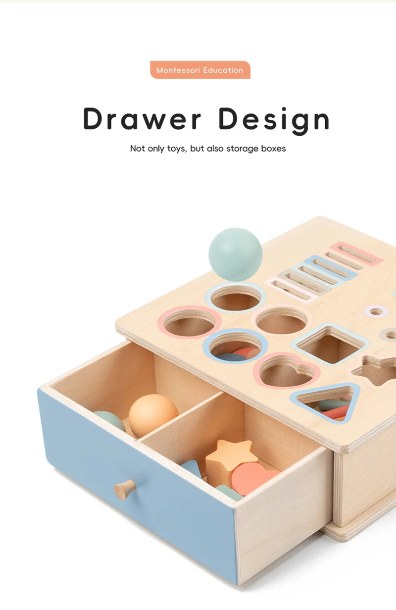 Baby Object Permanent Box Montessori Wooden Toy Color Sorting Shape Matching Box Coin Ball Drop Sensory Box Fine Motor Skills To