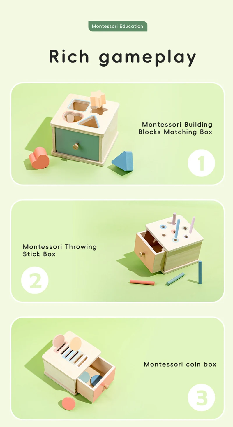 Baby Object Permanent Box Montessori Wooden Toy Color Sorting Shape Matching Box Coin Ball Drop Sensory Box Fine Motor Skills To