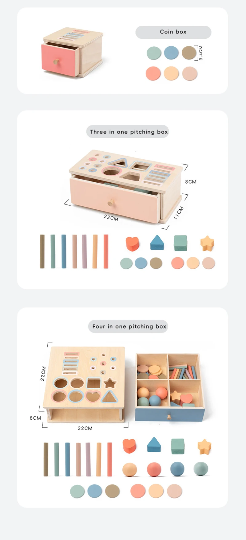 Baby Object Permanent Box Montessori Wooden Toy Color Sorting Shape Matching Box Coin Ball Drop Sensory Box Fine Motor Skills To