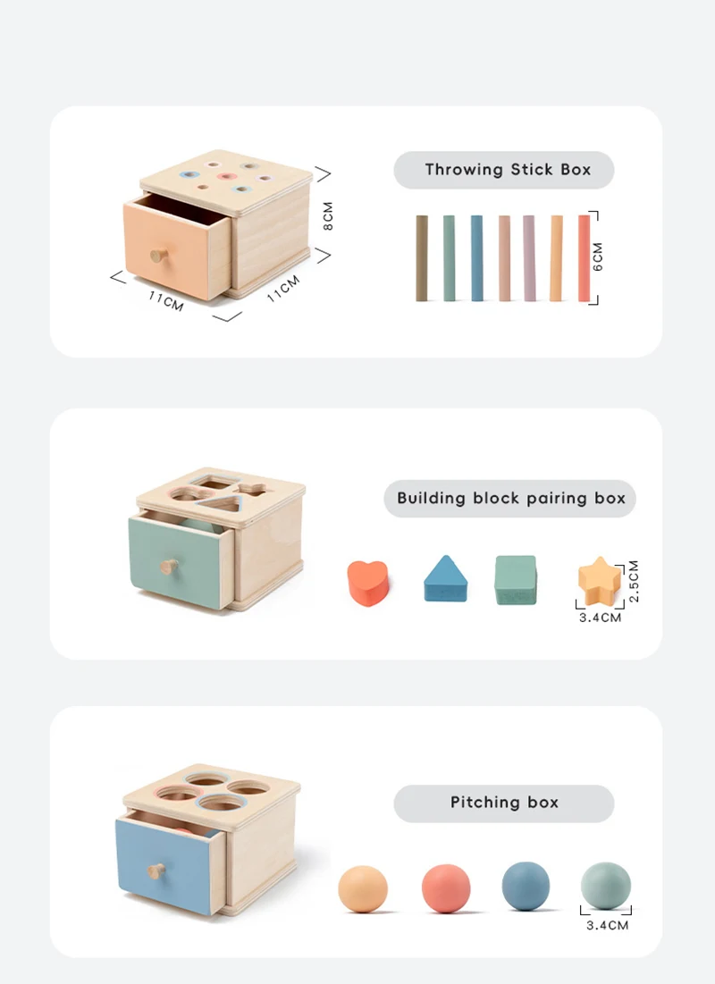 Baby Object Permanent Box Montessori Wooden Toy Color Sorting Shape Matching Box Coin Ball Drop Sensory Box Fine Motor Skills To