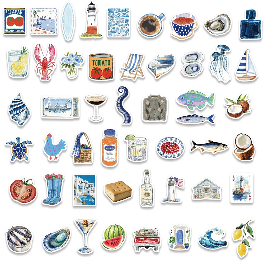 50PCS Open Sea Stickers for Luggage, Skateboarding, Luggage, Refrigerator, Mobile Phone, Sailing, and Far Voyage Stickers