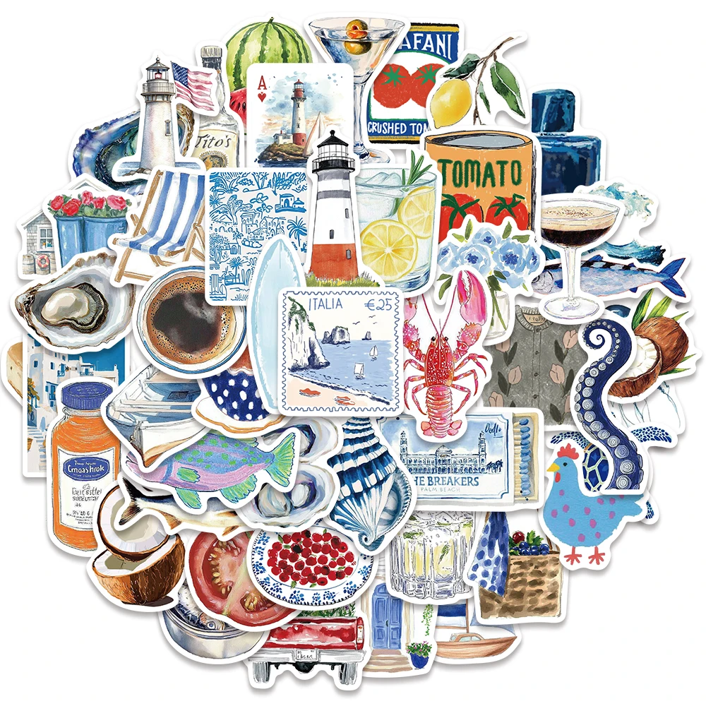 50PCS Open Sea Stickers for Luggage, Skateboarding, Luggage, Refrigerator, Mobile Phone, Sailing, and Far Voyage Stickers