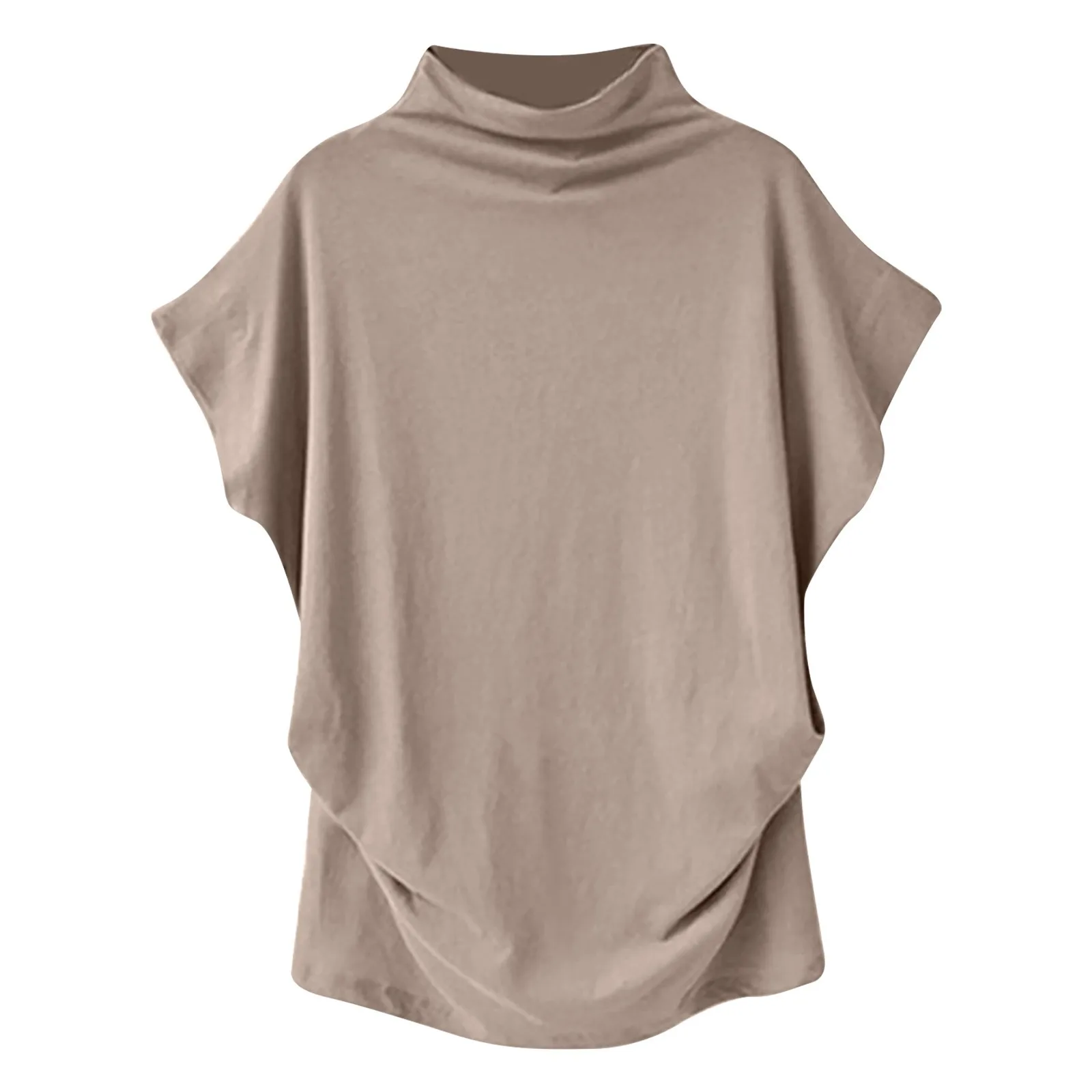 Ladies' New Trendy Fashion Solid Color Soft Turtleneck Top High End Basic Daily Commute Thin Short Sleeve Pleated Clothing