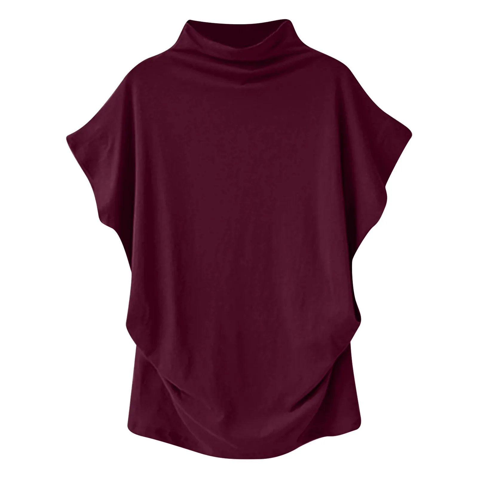 Ladies' New Trendy Fashion Solid Color Soft Turtleneck Top High End Basic Daily Commute Thin Short Sleeve Pleated Clothing