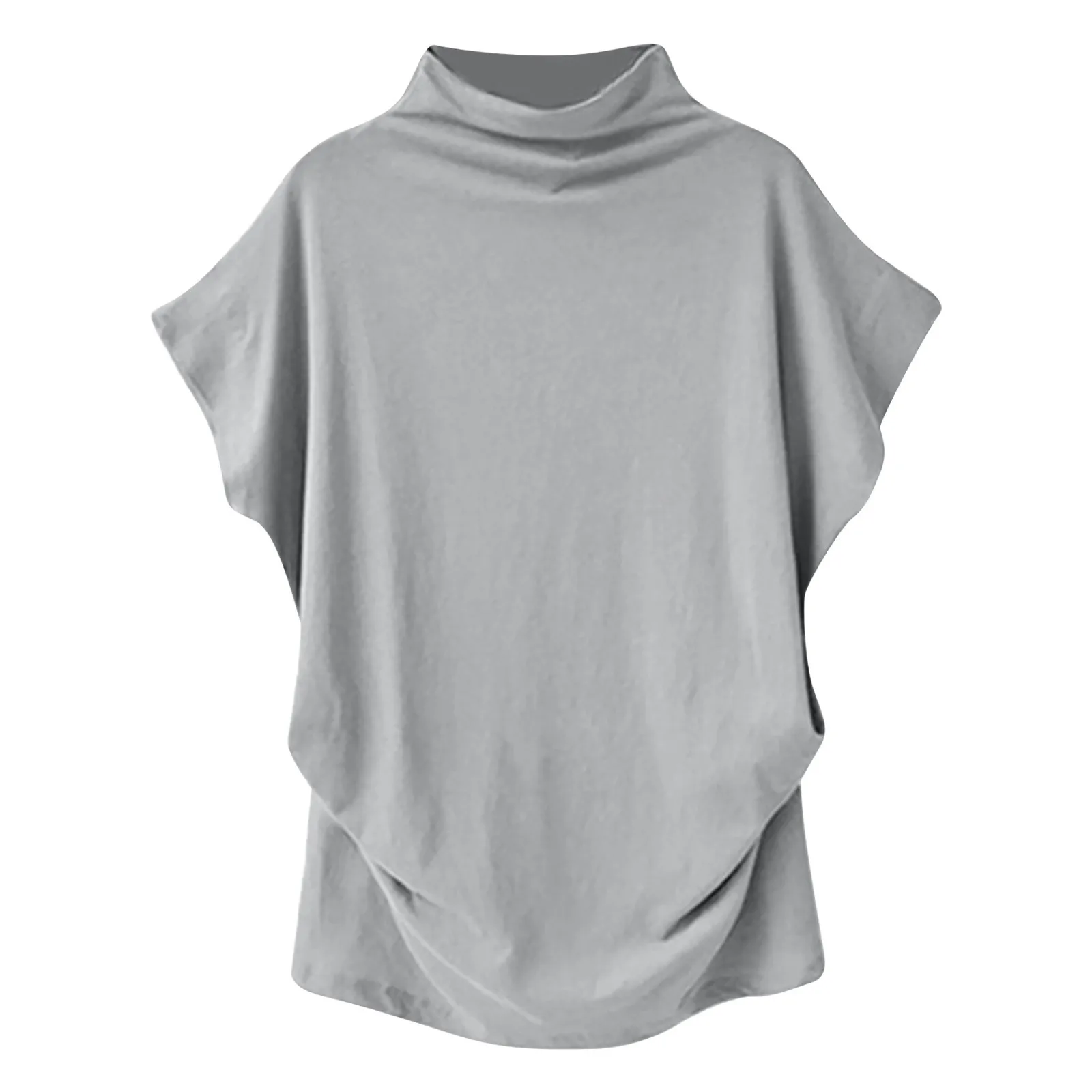 Ladies' New Trendy Fashion Solid Color Soft Turtleneck Top High End Basic Daily Commute Thin Short Sleeve Pleated Clothing