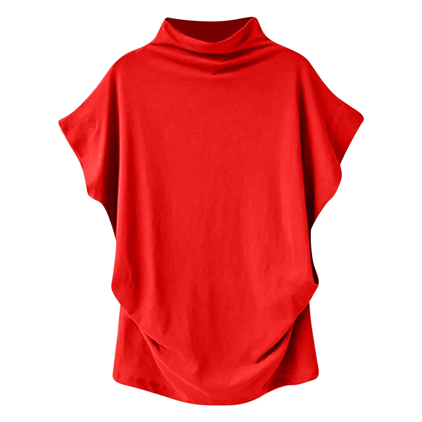 Ladies' New Trendy Fashion Solid Color Soft Turtleneck Top High End Basic Daily Commute Thin Short Sleeve Pleated Clothing