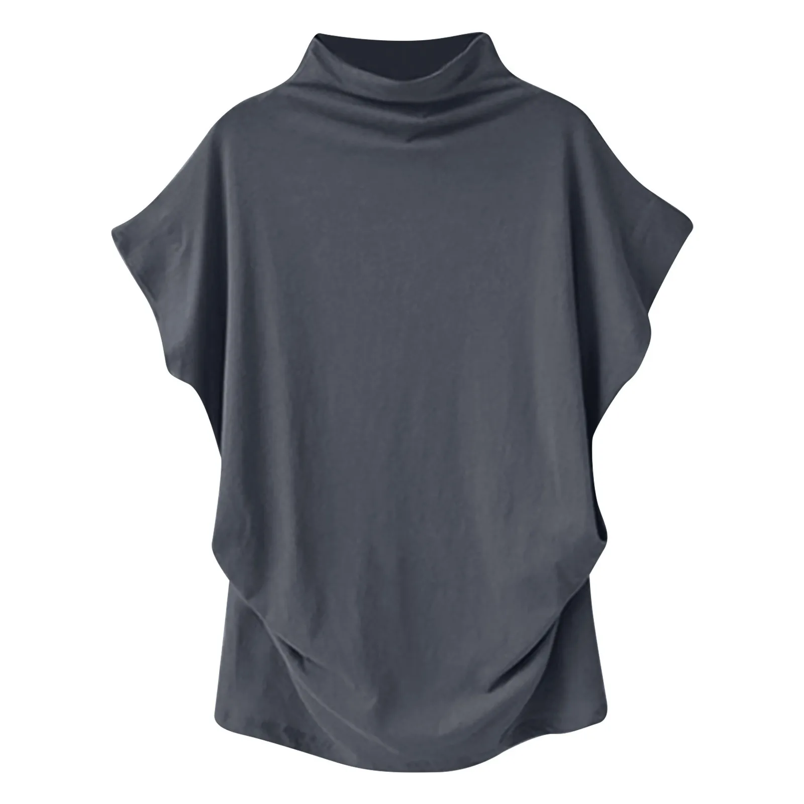 Ladies' New Trendy Fashion Solid Color Soft Turtleneck Top High End Basic Daily Commute Thin Short Sleeve Pleated Clothing