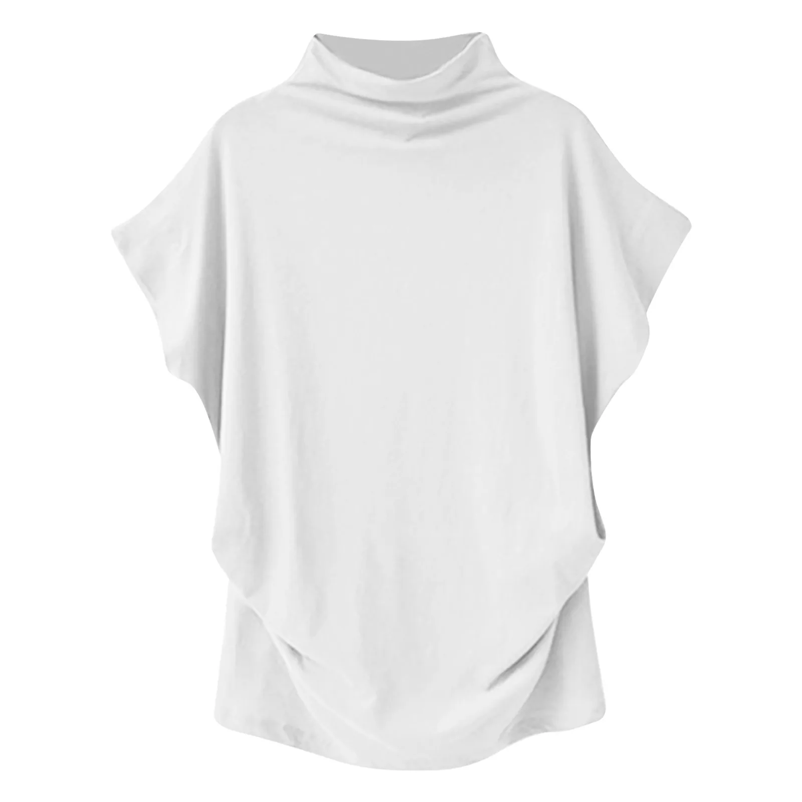 Ladies' New Trendy Fashion Solid Color Soft Turtleneck Top High End Basic Daily Commute Thin Short Sleeve Pleated Clothing