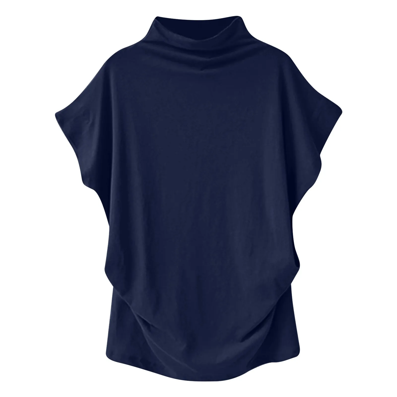 Ladies' New Trendy Fashion Solid Color Soft Turtleneck Top High End Basic Daily Commute Thin Short Sleeve Pleated Clothing