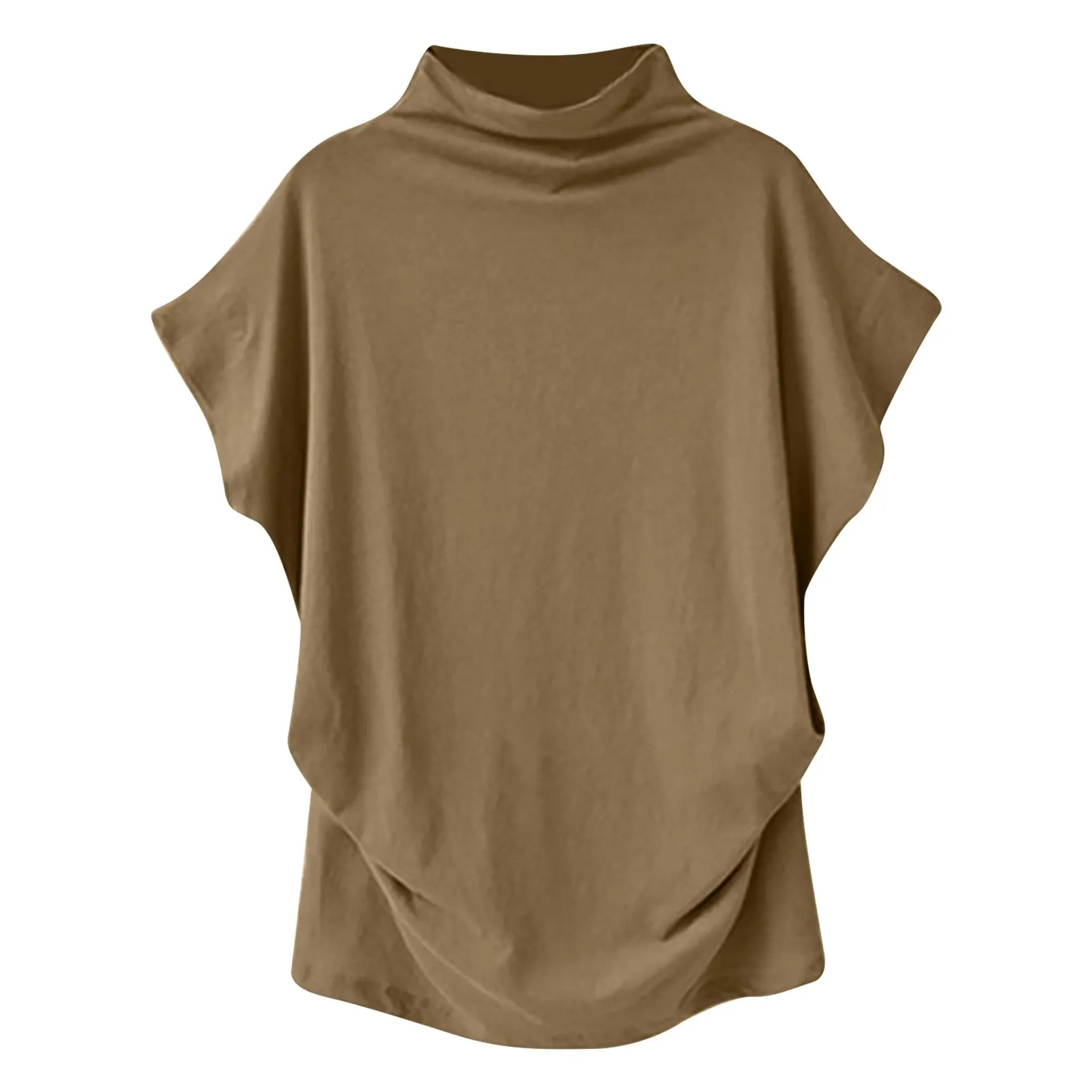 Ladies' New Trendy Fashion Solid Color Soft Turtleneck Top High End Basic Daily Commute Thin Short Sleeve Pleated Clothing