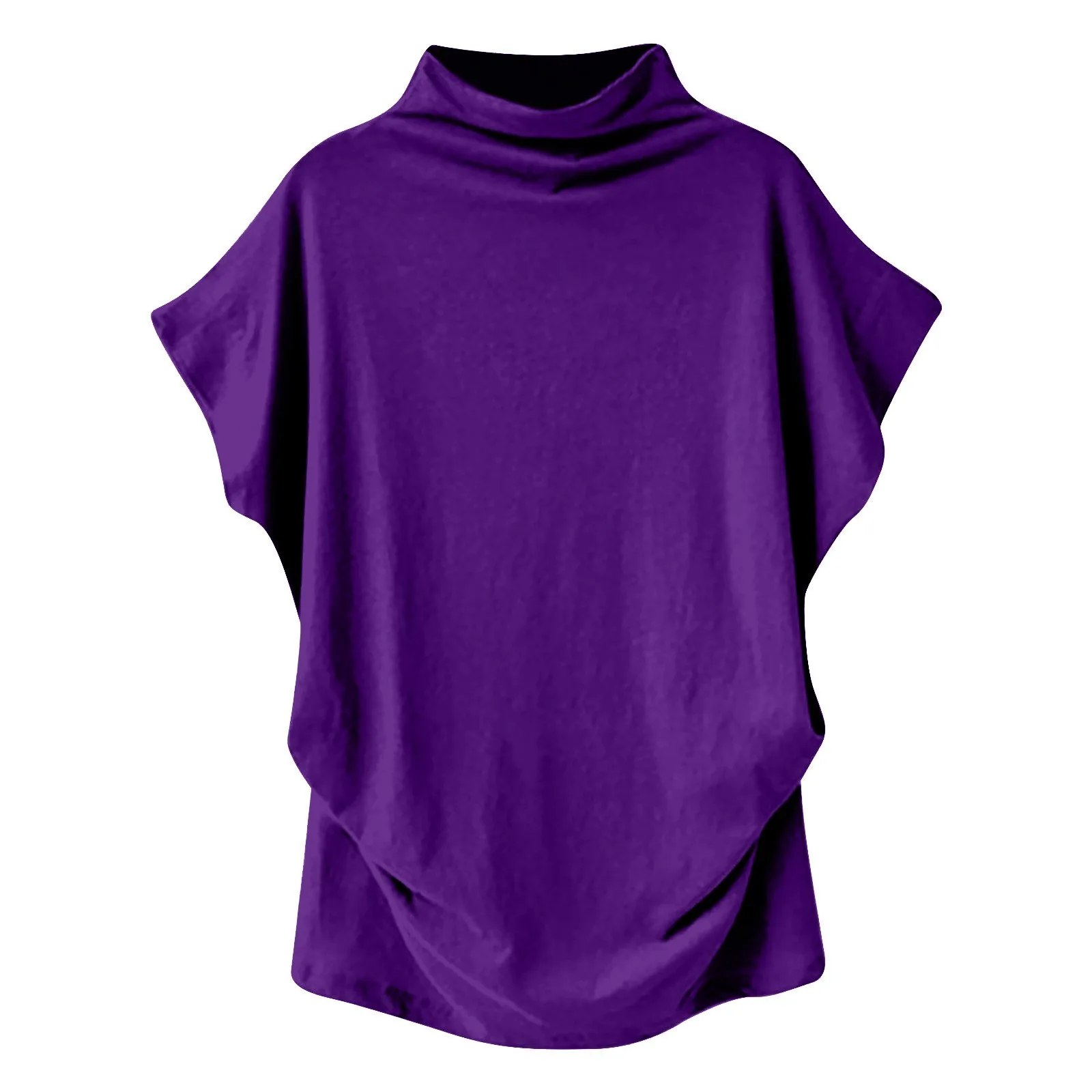 Ladies' New Trendy Fashion Solid Color Soft Turtleneck Top High End Basic Daily Commute Thin Short Sleeve Pleated Clothing