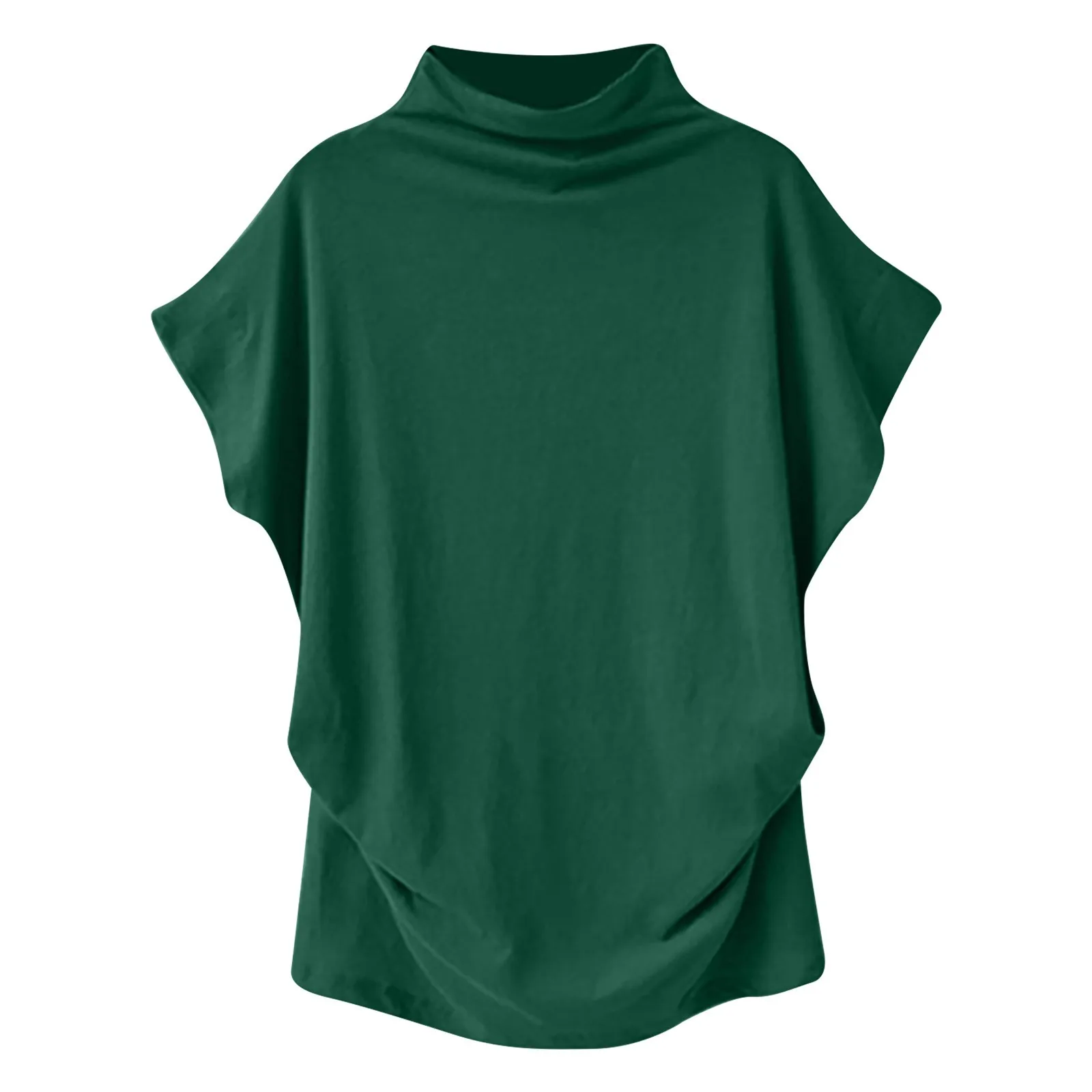 Ladies' New Trendy Fashion Solid Color Soft Turtleneck Top High End Basic Daily Commute Thin Short Sleeve Pleated Clothing