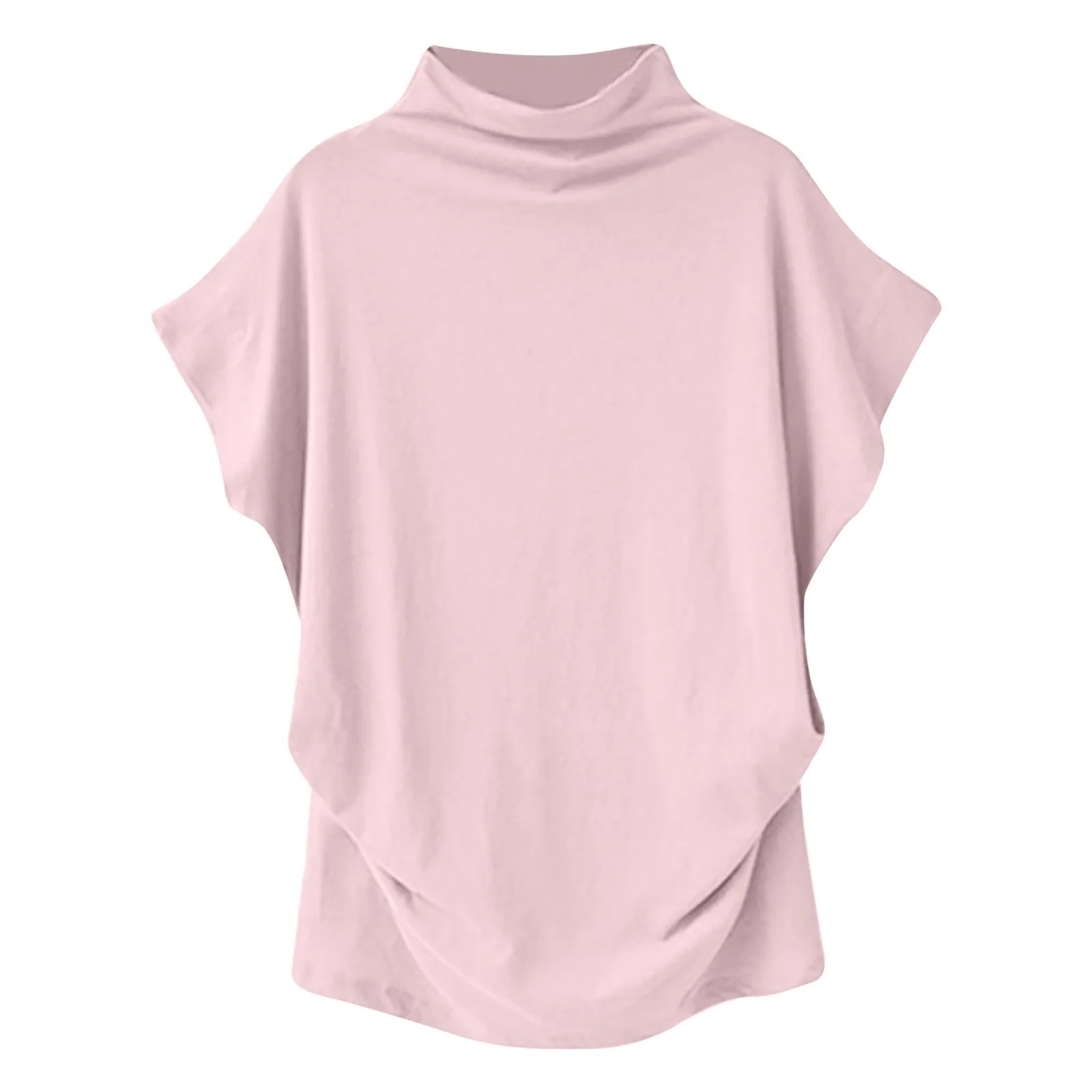 Ladies' New Trendy Fashion Solid Color Soft Turtleneck Top High End Basic Daily Commute Thin Short Sleeve Pleated Clothing