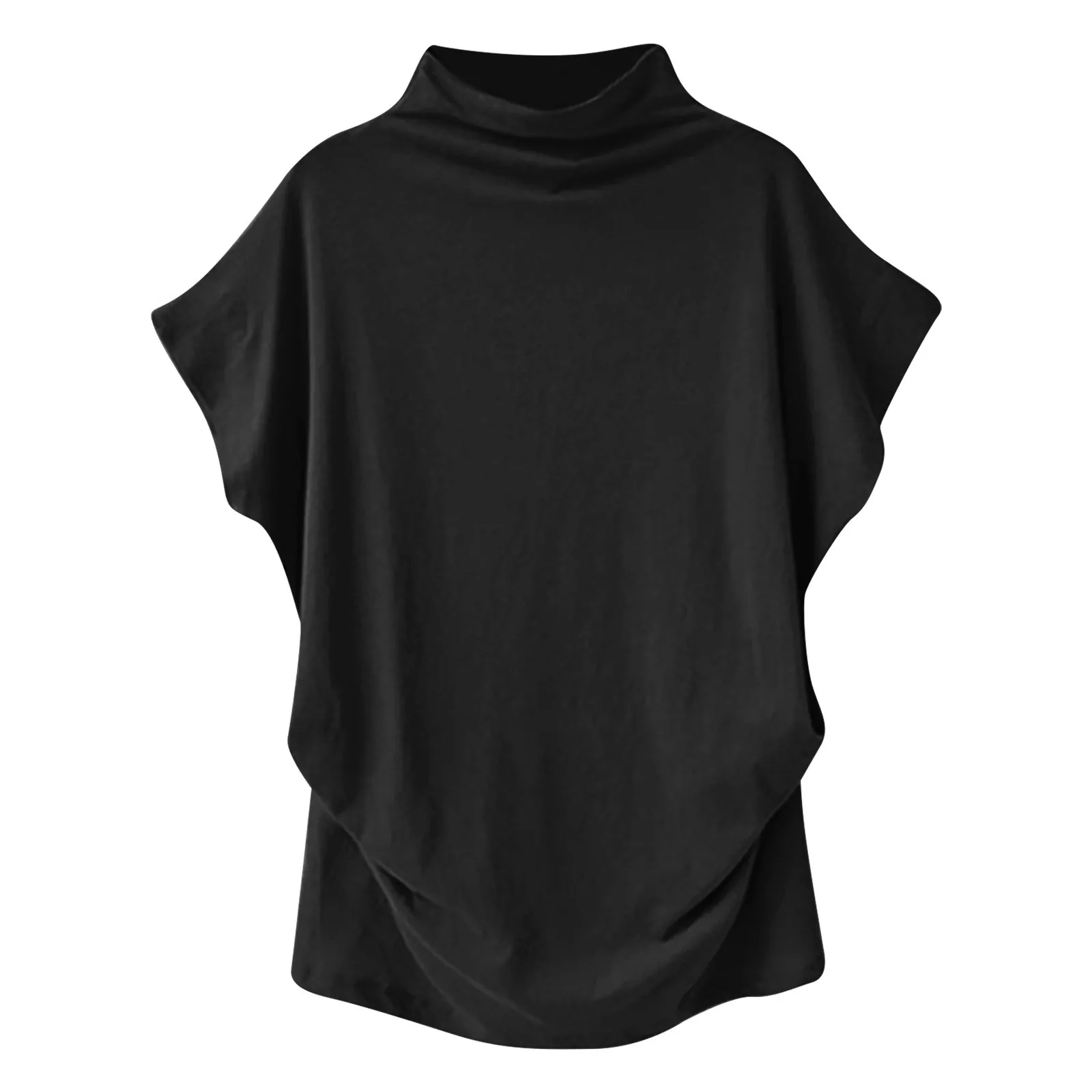 Ladies' New Trendy Fashion Solid Color Soft Turtleneck Top High End Basic Daily Commute Thin Short Sleeve Pleated Clothing
