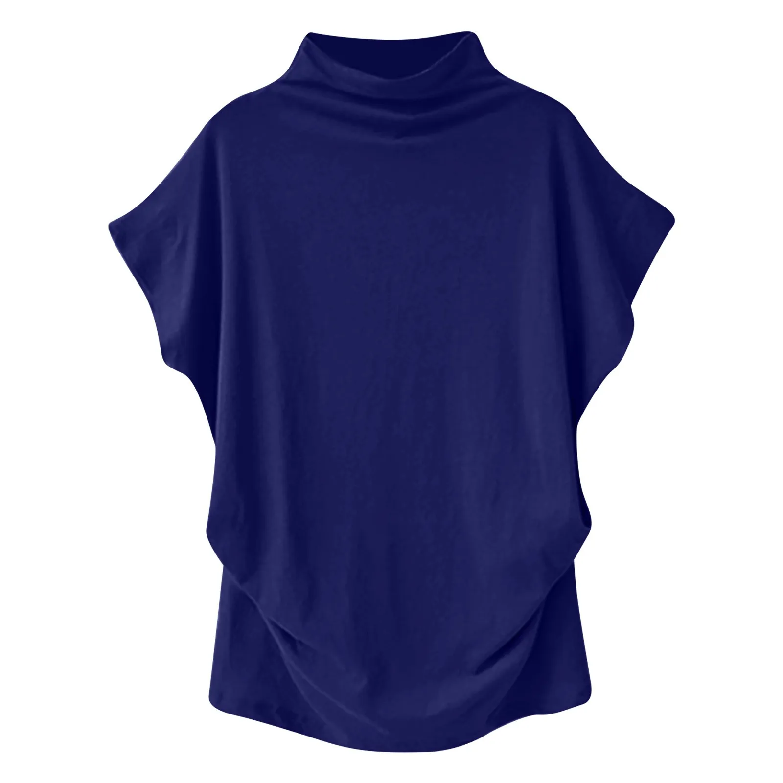 Ladies' New Trendy Fashion Solid Color Soft Turtleneck Top High End Basic Daily Commute Thin Short Sleeve Pleated Clothing