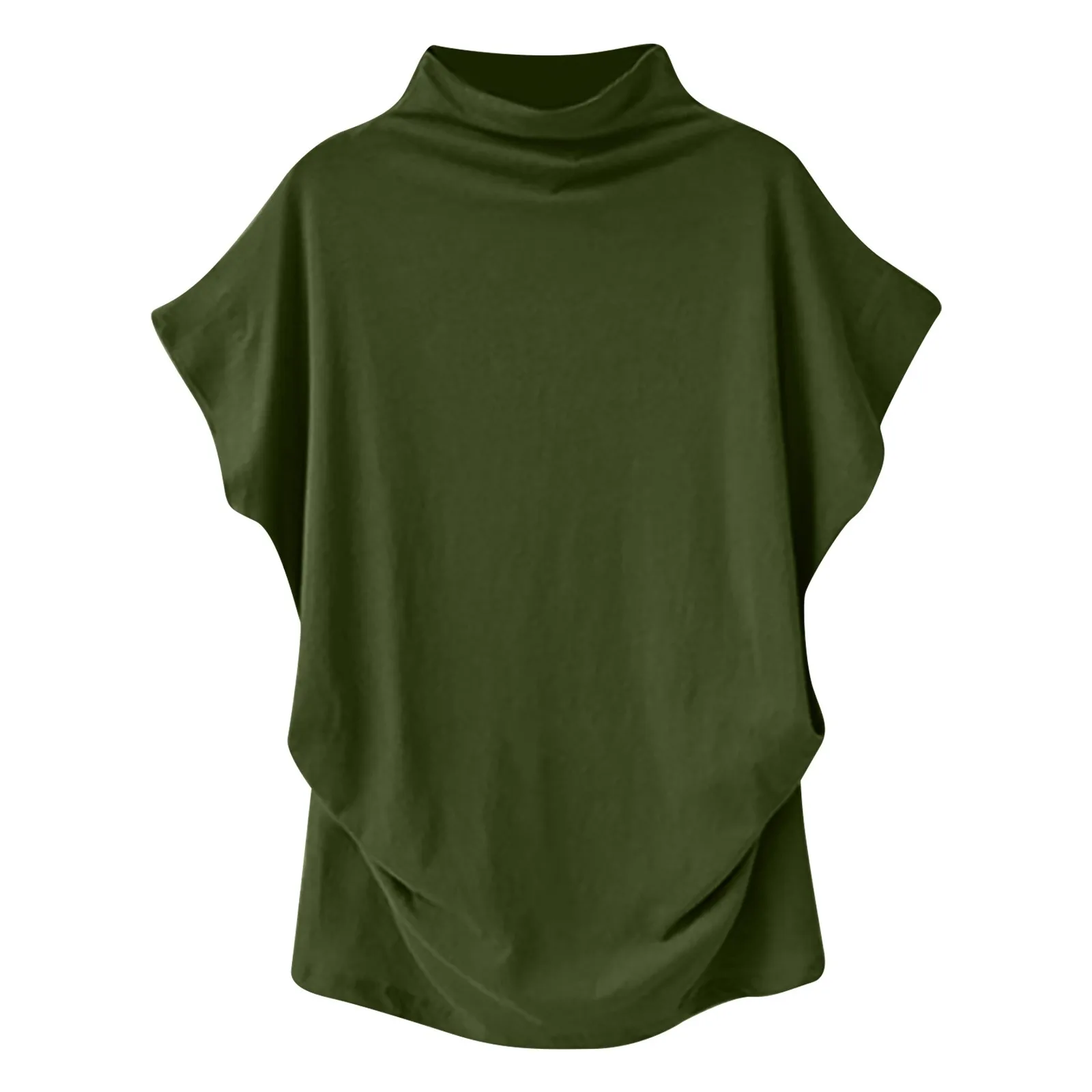 Ladies' New Trendy Fashion Solid Color Soft Turtleneck Top High End Basic Daily Commute Thin Short Sleeve Pleated Clothing