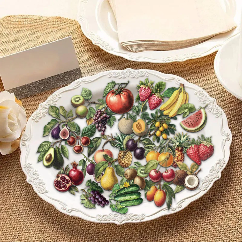 50PCS Retro Fruit Graffiti Stickers Fruit and Vegetable Teaching Stickers Scrapbook Guitar Mobile DIY Waterproof Stickers 