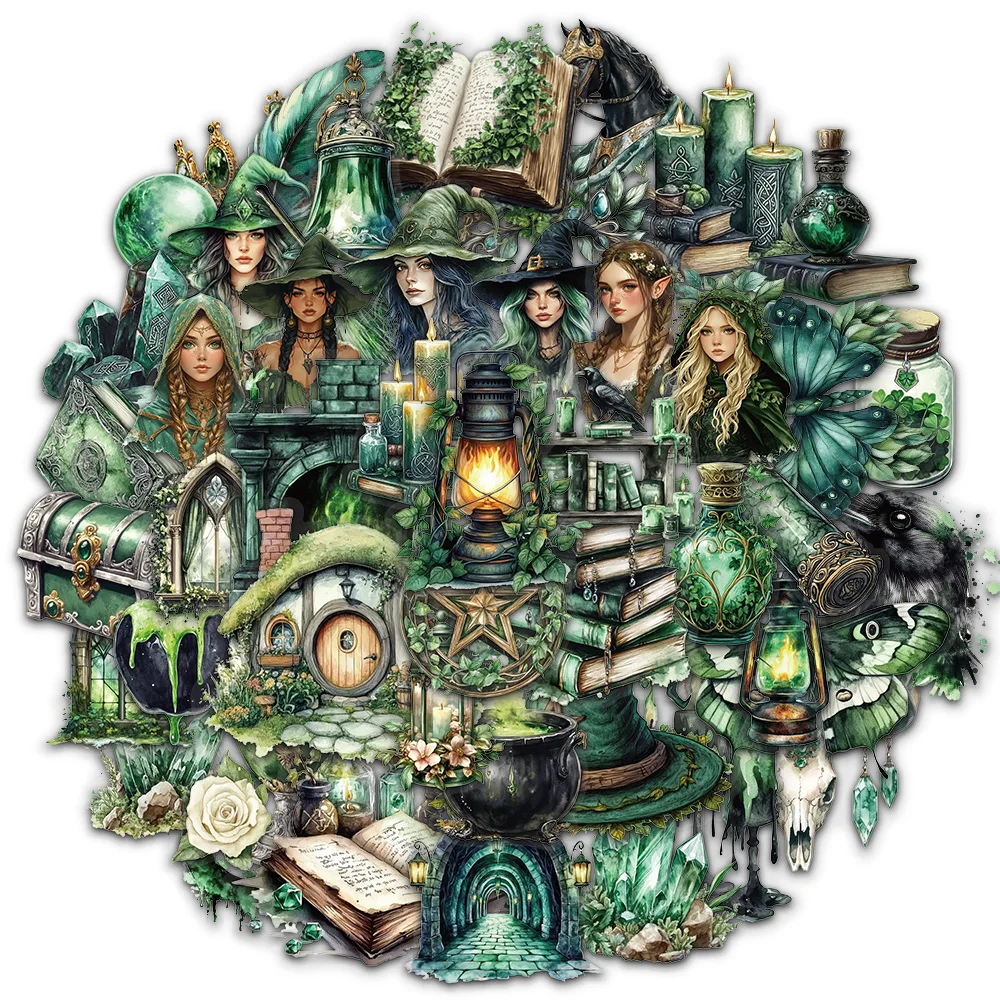 50PCS Witch of the Woods Theme Stickers Scrapbooking Collage Material Decorative Phone Case Frame DIY Waterproof Stickers