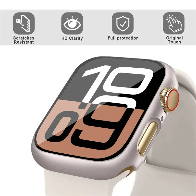 Glass+Cover For Apple Watch case 46mm 42-44mm 40mm 45mm 41mm bumper Screen Protector iwatch series 10 9 8 7 6 5 4 SE Accessories