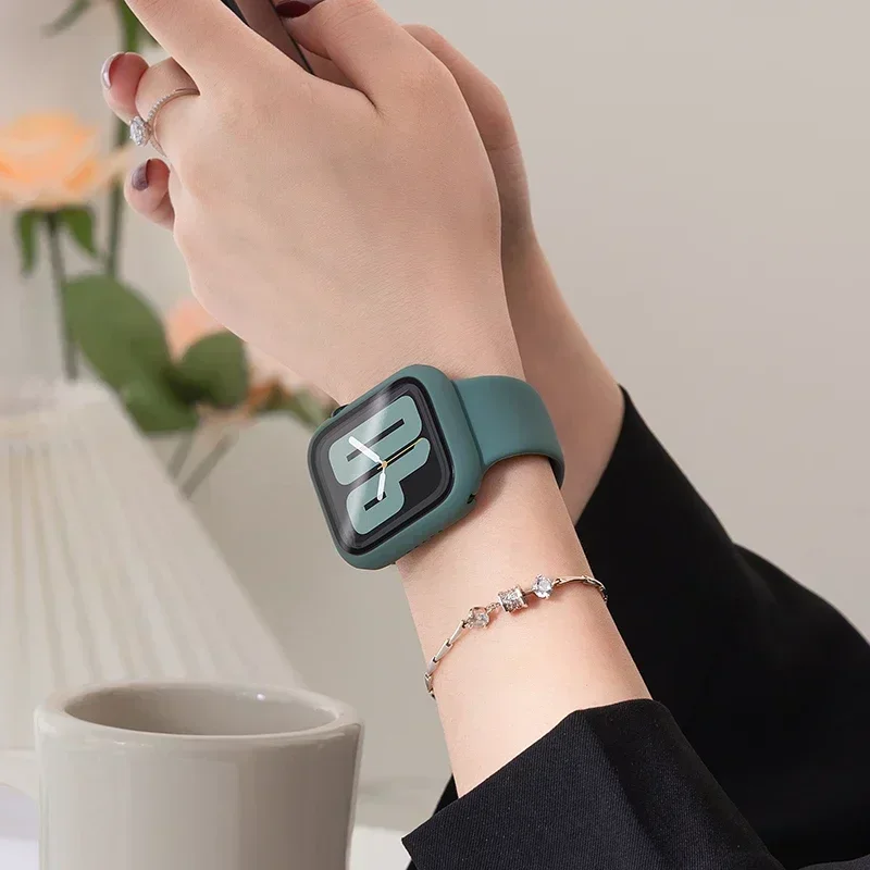 Glass+Cover For Apple Watch case 46mm 42-44mm 40mm 45mm 41mm bumper Screen Protector iwatch series 10 9 8 7 6 5 4 SE Accessories