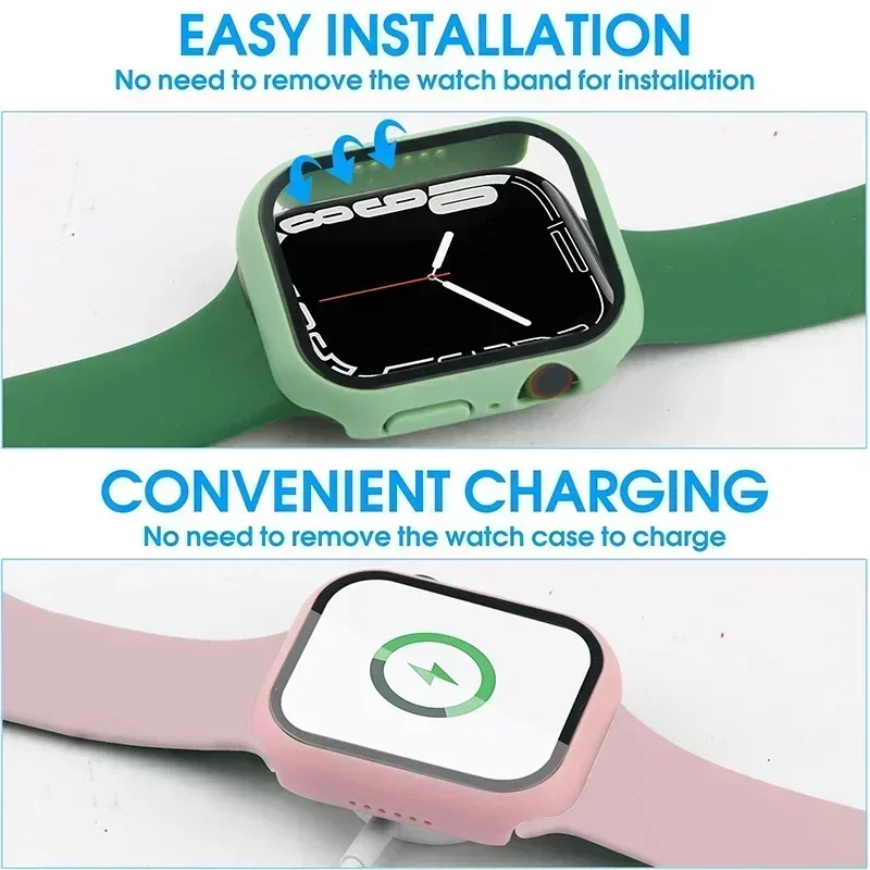 Glass+Cover For Apple Watch case 46mm 42-44mm 40mm 45mm 41mm bumper Screen Protector iwatch series 10 9 8 7 6 5 4 SE Accessories